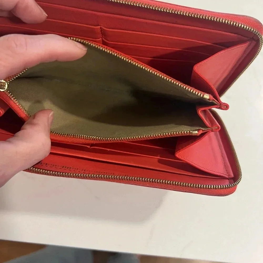 CELINE | Round Zipper Long Wallet | Lambskin | Ladies Salmon Pink x Grey | EUC - Picture 5 of 14